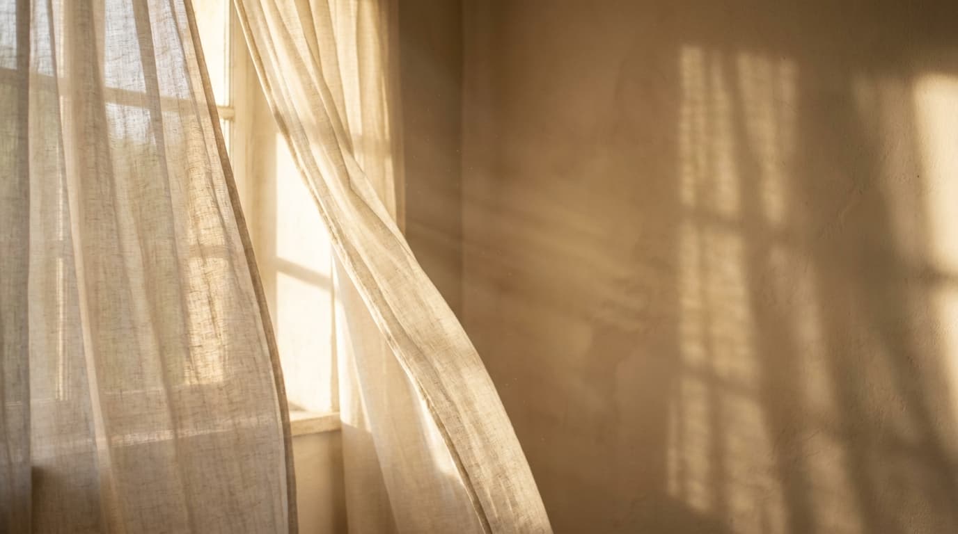 Soft natural light through a curtain in a calm, private room